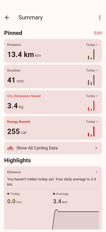 Android ride history