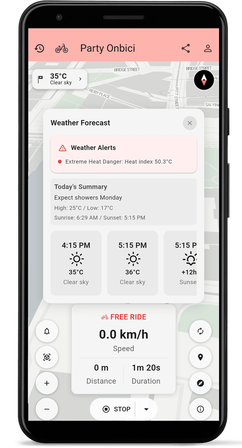 App weather-forecast screen for the route