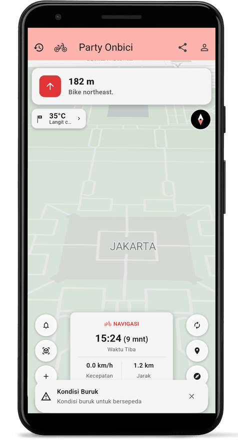 Layar navigasi belok demi belok aplikasi