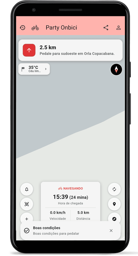 Tela de navegação curva a curva do app