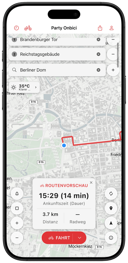 App-Bildschirm mit Abbiegehinweis-Navigation