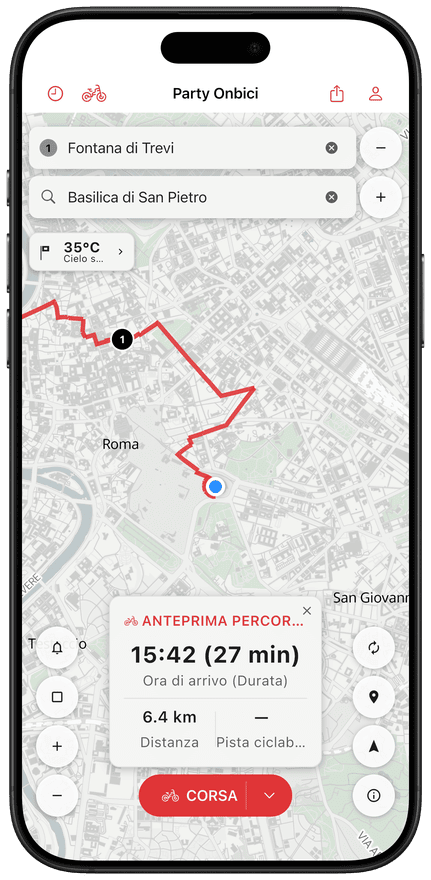 Schermata di navigazione svolta dopo svolta dell'app