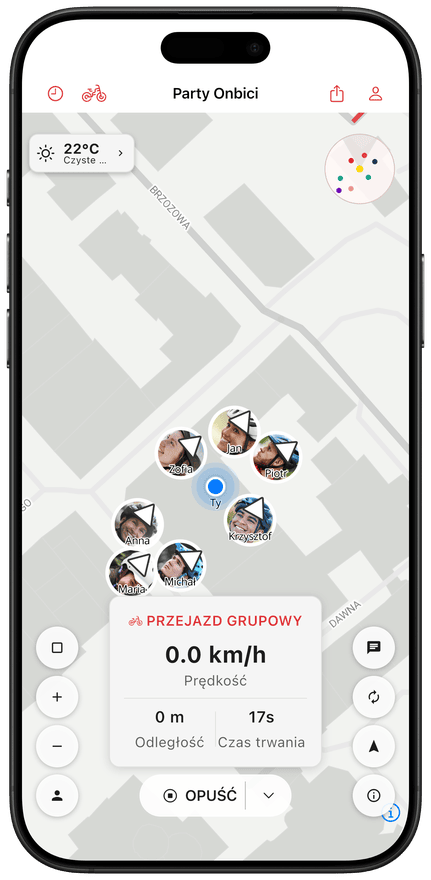Lokalizacje rowerzystów na żywo na mapie grupy