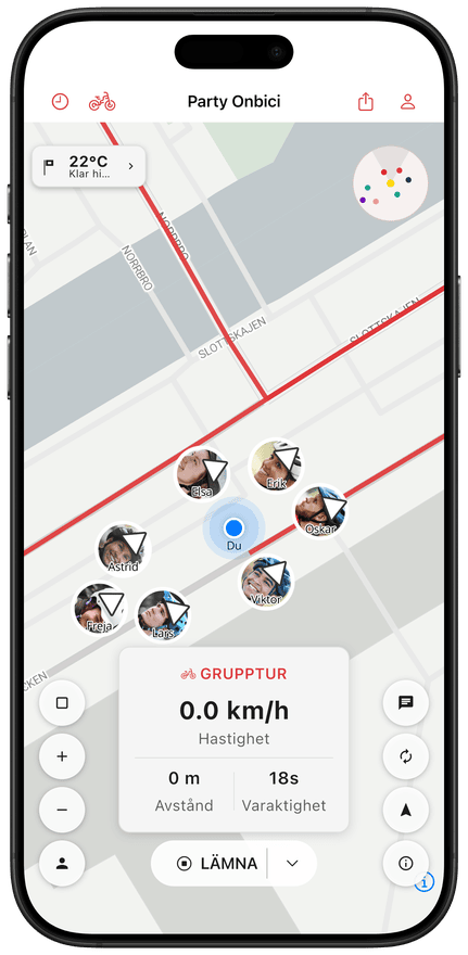 Cyklisternas liveplatser på gruppkartan