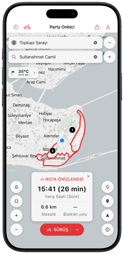Uygulamanın dönüş dönüş navigasyon ekranı