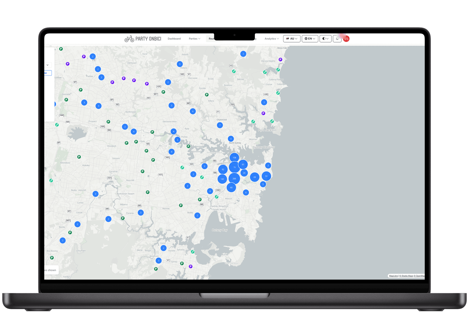 Map of cycling facilities across the city